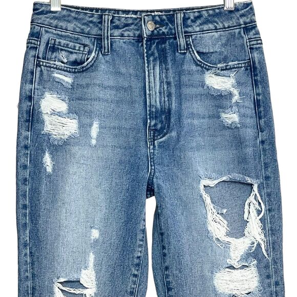Flying Monkey Goodbye High Rise Mom Jeans Size 27 Distressed Straight Frayed Hem - Picture 4 of 11